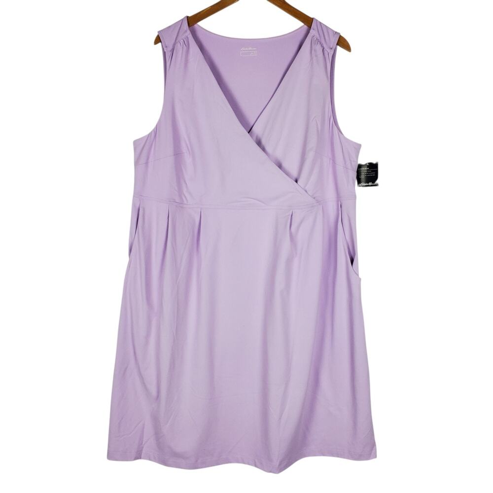 NEW Eddie Bauer Aster Crossover Dress 2X Lilac Sleeveless Pockets V-neck UPF 50+